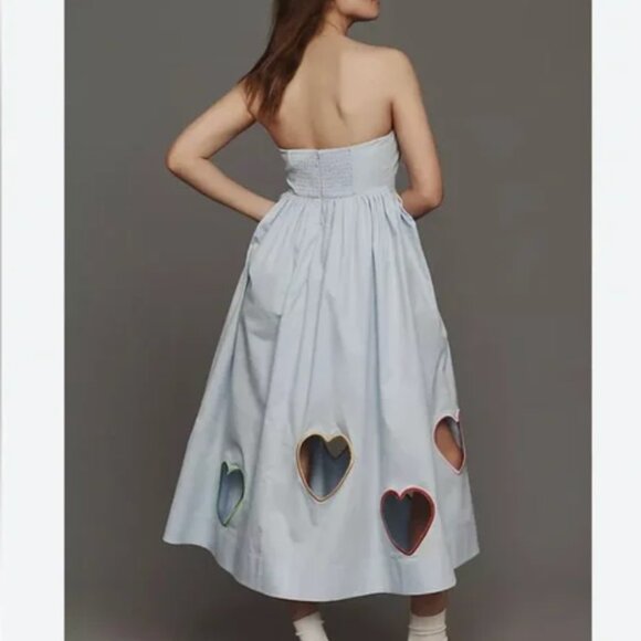 NWOT Anthropologie Strapless Cut-Out Hearts A-Line Midi Size Medium - Picture 2 of 4
